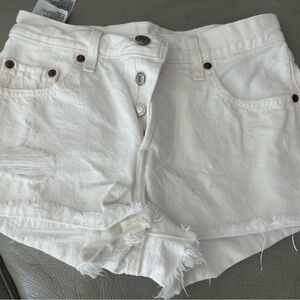 Women's White Distressed Denim Shorts